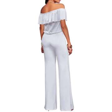 Hybrid & Company Women Casual Off Shoulder High Waist Pants Romper Wide Leg Jumpsuit KPVJ47696 WHITE L