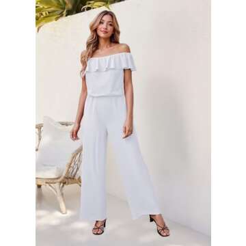 Hybrid & Company Women Casual Off Shoulder High Waist Pants Romper Wide Leg Jumpsuit KPVJ47696 WHITE L