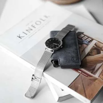 Ekster Parliament Men's Wallet | RFID Blocking Leather Minimalist Cardholder | Slim Wallet for Men - Designed for Quick Card Access with Push Button (Steel Blue)