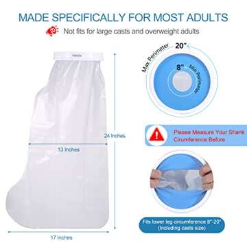 YUNCH Waterproof Leg Cast Covers for Shower Adults, Foot Cast Protector for shower after Surgeries, Watertight Protection for Broken Foot Cast Wound Bandage Dressing, Reusable