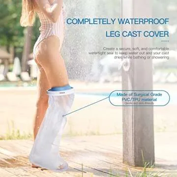 YUNCH Waterproof Leg Cast Covers for Shower Adults, Foot Cast Protector for shower after Surgeries, Watertight Protection for Broken Foot Cast Wound Bandage Dressing, Reusable