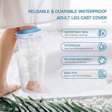 YUNCH Waterproof Leg Cast Covers for Shower Adults, Foot Cast Protector for shower after Surgeries, Watertight Protection for Broken Foot Cast Wound Bandage Dressing, Reusable
