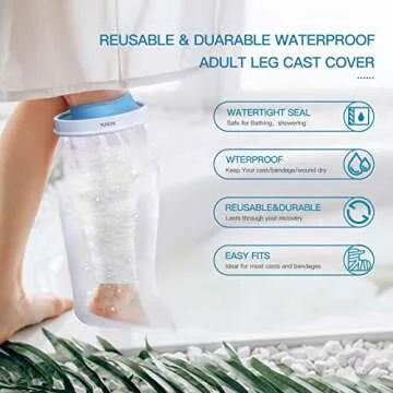 YUNCH Waterproof Leg Cast Covers for Shower Adults, Foot Cast Protector for shower after Surgeries, Watertight Protection for Broken Foot Cast Wound Bandage Dressing, Reusable
