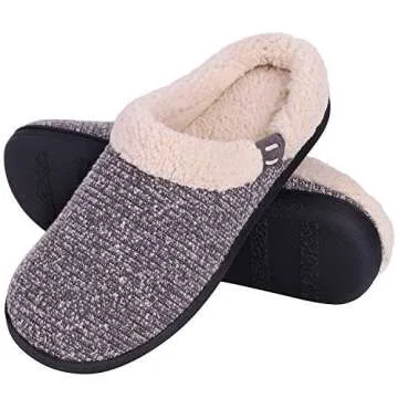 Women's Comfort Wool-Like Memory Foam Slippers Fuzzy Plush Slip-ons Clog House Shoes w/Indoor & Outdoor Sole (40-41 (US Women's 9-10), Gray)