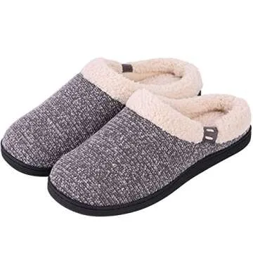 Women's Comfort Wool-Like Memory Foam Slippers Fuzzy Plush Slip-ons Clog House Shoes w/Indoor & Outdoor Sole (40-41 (US Women's 9-10), Gray)