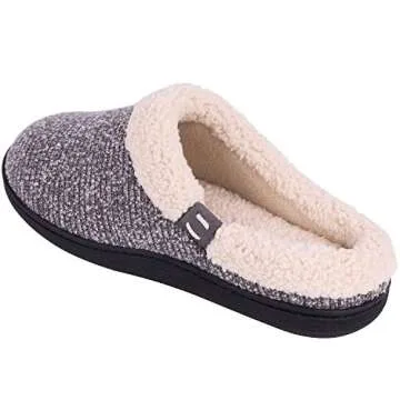 Women's Comfort Wool-Like Memory Foam Slippers Fuzzy Plush Slip-ons Clog House Shoes w/Indoor & Outdoor Sole (40-41 (US Women's 9-10), Gray)