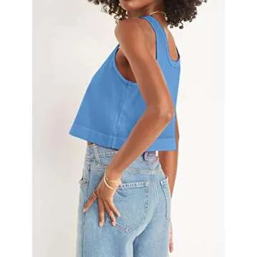 Aoysky Womens Cotton Crop Tops Casual Loose Tank Top Sleeveless Basic Cropped Athletic Yoga Workout ...