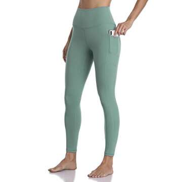 Colorfulkoala Women's High Waisted Tummy Control Workout Leggings 7/8 Length Yoga Pants with Pockets (M, Smoky Green)