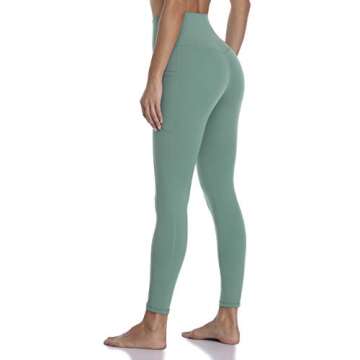 Colorfulkoala Women's High Waisted Tummy Control Workout Leggings 7/8 Length Yoga Pants with Pockets (M, Smoky Green)