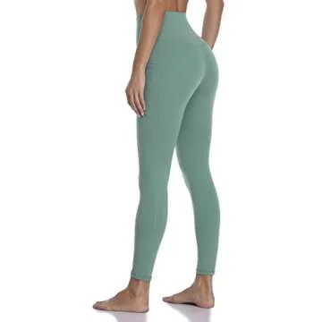 Colorfulkoala Women's High Waisted Tummy Control Workout Leggings 7/8 Length Yoga Pants with Pockets (M, Smoky Green)