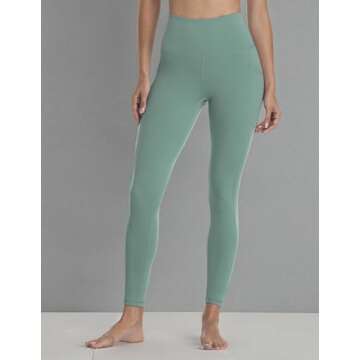 Colorfulkoala Women's High Waisted Tummy Control Workout Leggings 7/8 Length Yoga Pants with Pockets (M, Smoky Green)