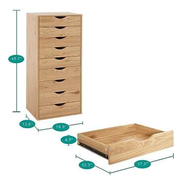 Naomi Home 9 Drawer Dresser for Bedroom, Stylish Tall Makeup Dressers, Storage Shelves, Small Dresse...