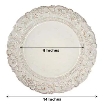 Efavormart Set of 6 Antique White/Gold 14" Round Plastic Charger Plates With Engraved Baroque Design Rim For Wedding Party Events