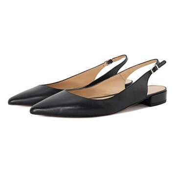 Eldof Women Low Heels Pumps | Pointed Toe Slingback Flat Pumps | 2cm Classic Elegante Court Shoes Black US6
