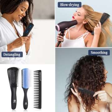 O BRUSHZOO Hair Brush Set, Includes Detangling Brush, Classic 9 Row Brush, Wide Tooth Comb Brush, Hair Spray Bottle - For Women Men Kids Curly Hair