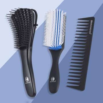O BRUSHZOO Hair Brush Set, Includes Detangling Brush, Classic 9 Row Brush, Wide Tooth Comb Brush, Hair Spray Bottle - For Women Men Kids Curly Hair