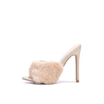 Cape Robbin Pryer Sexy Stiletto High Heels for Women, Fur Sandals with Open Toe - Off White Size 10
