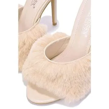 Cape Robbin Pryer Sexy Stiletto High Heels for Women, Fur Sandals with Open Toe - Off White Size 10