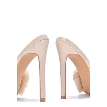 Cape Robbin Pryer Sexy Stiletto High Heels for Women, Fur Sandals with Open Toe - Off White Size 10
