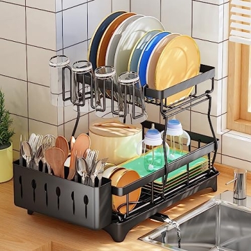2 Tier Dish Drying Rack - Large Capacity, Space Saving