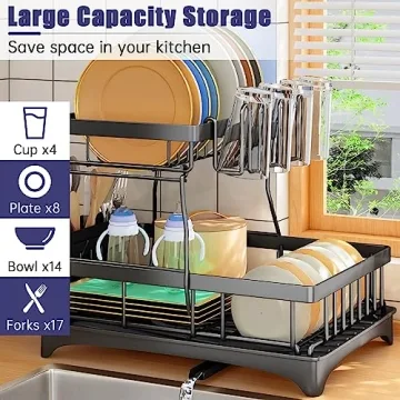 2 Tier Dish Drying Rack - Large Capacity, Space Saving