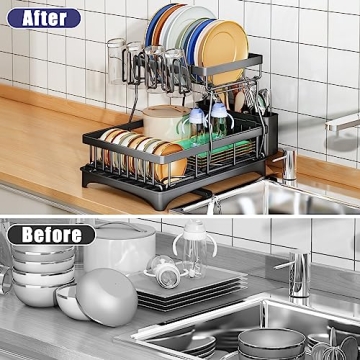 2 Tier Dish Drying Rack - Large Capacity, Space Saving