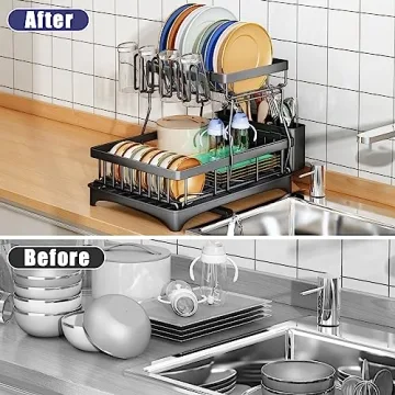 2 Tier Dish Drying Rack - Large Capacity, Space Saving