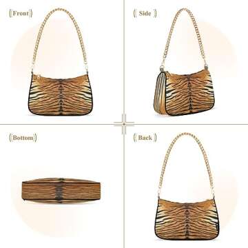 Animal Tiger Skin Print Shoulder Handbags for Women Travel Hobo Tote Handbag Women Gold Chain Should...