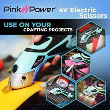 Pink Power Electric Fabric Scissors Box Cutter for Crafts, Sewing, Cardboard, Carpet, & Scrapbooking - Heavy Duty Professional Shears Cutting Tool - Aqua Splash Automatic Cordless Electric Scissors