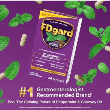 FDgard Gut Health Supplement, Indigestion, Nausea & Bloating, Upset Stomach, 36 Capsules (Packaging ...