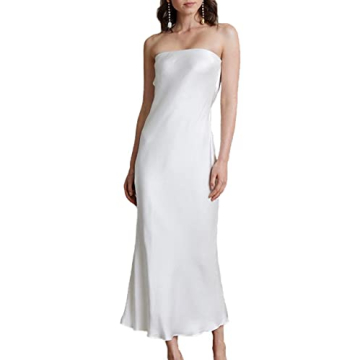 Summer Women's Satin Strapless Tube Maxi Dresses 2023 Sexy Silk Backless Prom Midi Dresses for Women...