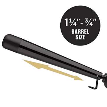 Hot Tools Black Gold Reversed Tapered Curling Wand | Creates Tousled Waves and Curls (1-1/4 – ¾ in)