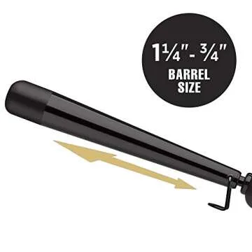Hot Tools Black Gold Reversed Tapered Curling Wand | Creates Tousled Waves and Curls (1-1/4 – ¾ in)