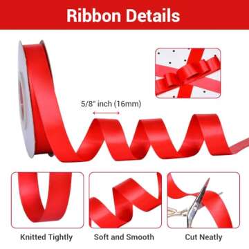 YAMA Double Face Satin Ribbon - 5/8" 25 Yards for Gift Package Wrapping,Floral Design,Hair Bow Clip ...