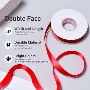 YAMA Double Face Satin Ribbon - 5/8" 25 Yards for Gift Package Wrapping,Floral Design,Hair Bow Clip Making,Crafting,Sewing,Wedding Decor, Hot Red