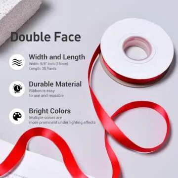 YAMA Double Face Satin Ribbon - 5/8" 25 Yards for Gift Package Wrapping,Floral Design,Hair Bow Clip Making,Crafting,Sewing,Wedding Decor, Hot Red