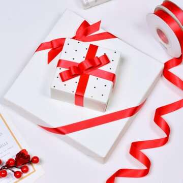 YAMA Double Face Satin Ribbon - 5/8" 25 Yards for Gift Package Wrapping,Floral Design,Hair Bow Clip Making,Crafting,Sewing,Wedding Decor, Hot Red