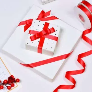 YAMA Double Face Satin Ribbon - 5/8" 25 Yards for Gift Package Wrapping,Floral Design,Hair Bow Clip Making,Crafting,Sewing,Wedding Decor, Hot Red