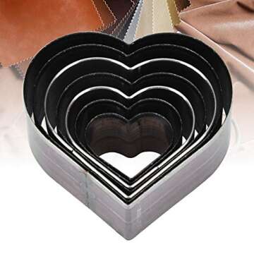 7pcs Leather Die Cutter Hollow Punching Tool Heart Shaped Cutting 20-50mm Punching Die Set for Bag B...