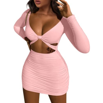 XXTAXN Women’s Sexy Bodycon Deep V Neck Mini Dress