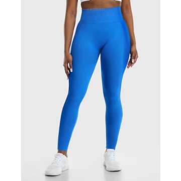 YEOREO Amplify Leggings for Women Seamless Scrunch Leggings Butt Lifting Gym High Waisted Athletic Leggings Blue