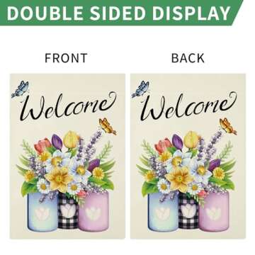 Spring Garden Flag 12x18 Inch Double Sided, Welcome Floral Spring Flag Yard Flag for Seasonal Outdoor Decoration