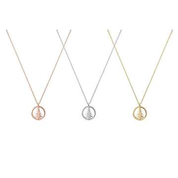 Gold Pine Tree Charm, 9K 14K 18K Gold Necklace, Rose Gold, Festive Pendant, Gift For Her/code: 0.002