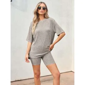 AUTOMET 2 Piece Sets for Women Summer Loungewear Sets Sexy Pajamas Casual Ribbed Knit Short Sleeve R...