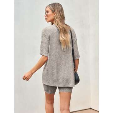 AUTOMET 2 Piece Sets for Women Summer Loungewear Sets Sexy Pajamas Casual Ribbed Knit Short Sleeve Round Neck Top and High Waisted Shorts Tracksuits Workout Pjs Outfits Fashion Clothes Trendy 2024