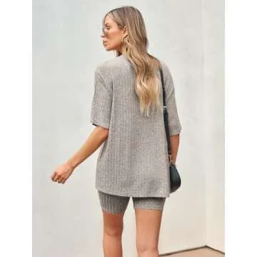 AUTOMET 2 Piece Sets for Women Summer Loungewear Sets Sexy Pajamas Casual Ribbed Knit Short Sleeve Round Neck Top and High Waisted Shorts Tracksuits Workout Pjs Outfits Fashion Clothes Trendy 2024