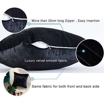 GIGIZAZA Decor Throw Couch Pillow Covers,Set of 2 Sofa Cushion Black Pillow Covers,Velvet Pillow Cases 24 x 24inch