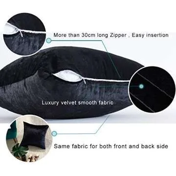 GIGIZAZA Decor Throw Couch Pillow Covers,Set of 2 Sofa Cushion Black Pillow Covers,Velvet Pillow Cases 24 x 24inch