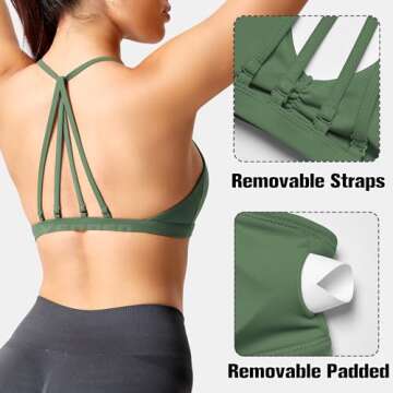 YEOREO Workout Sports Bras for Women Padded Strappy Open Back Gym Bra Light Impact Criss Cross Yoga Crop Top Dark Green L