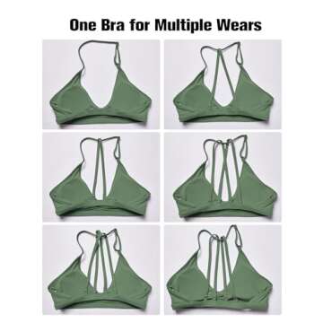 YEOREO Workout Sports Bras for Women Padded Strappy Open Back Gym Bra Light Impact Criss Cross Yoga Crop Top Dark Green L